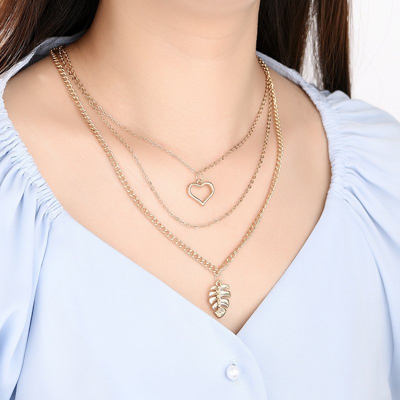 Multilayer Necklace 3 Piece Set Leaf Pendant Neckl...
