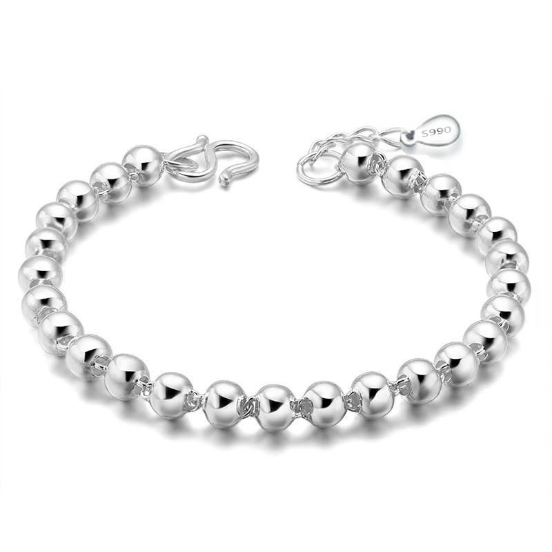 Round Silver Bead Short Adjustable Silver Bracelet