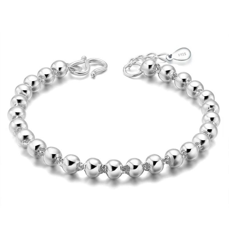 Round Silver Bead Short Adjustable Silver Bracelet