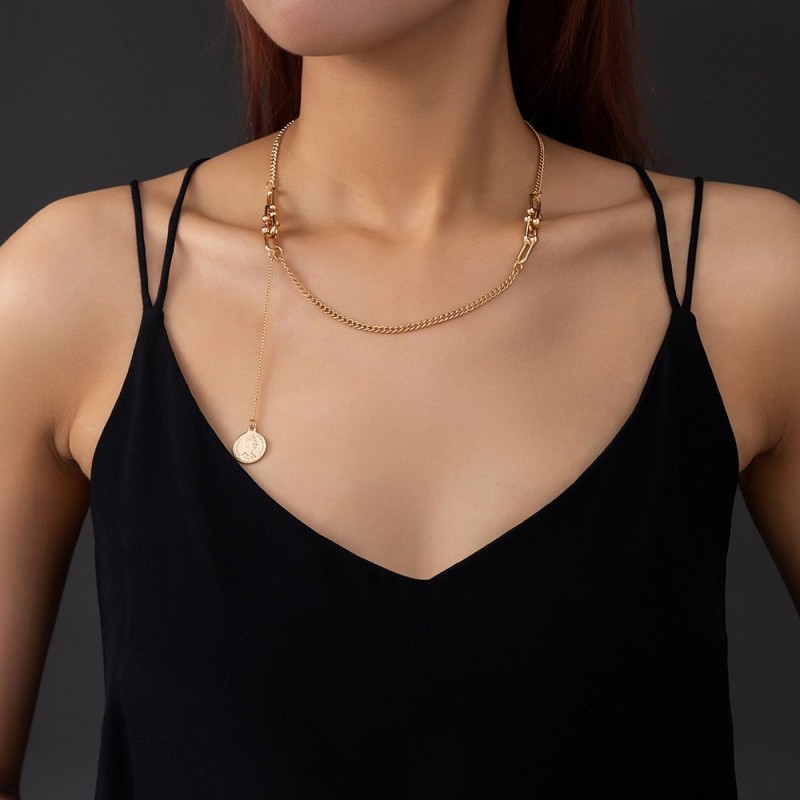 All-match Character Round Necklace Stitching Necklace