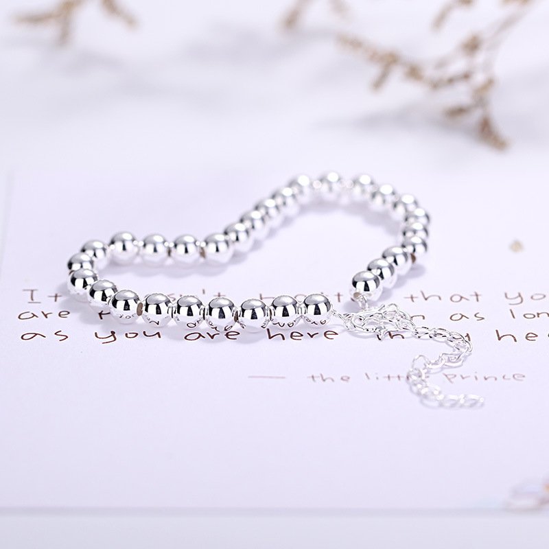 Round Silver Bead Short Adjustable Silver Bracelet