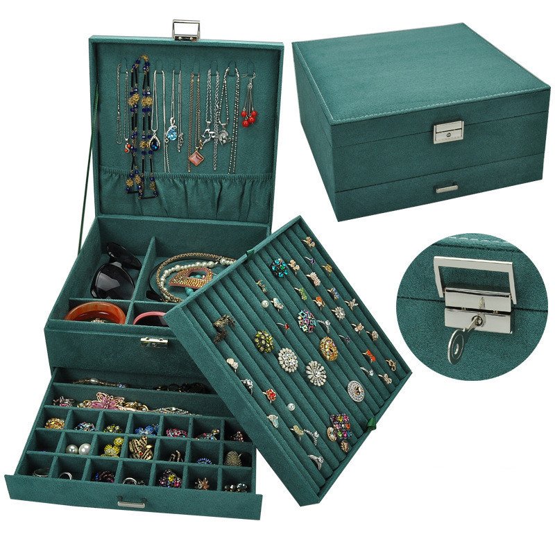 Flannelette Jewelry Box Large Space Three Layer Jewelry Box