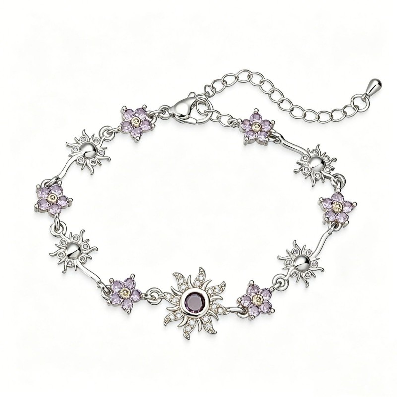 Colored Diamond Daisy And Sunflower Bracelet Necklace