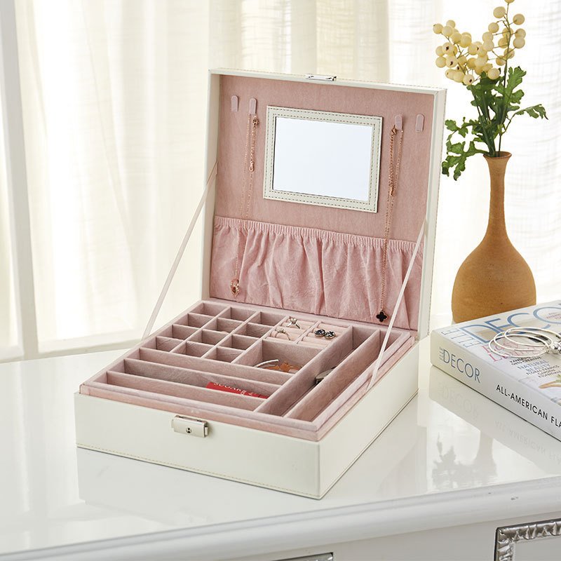 Fashion Jewelry Mirror Flannel Jewelry Box Double-layer Jewelry Storage Box
