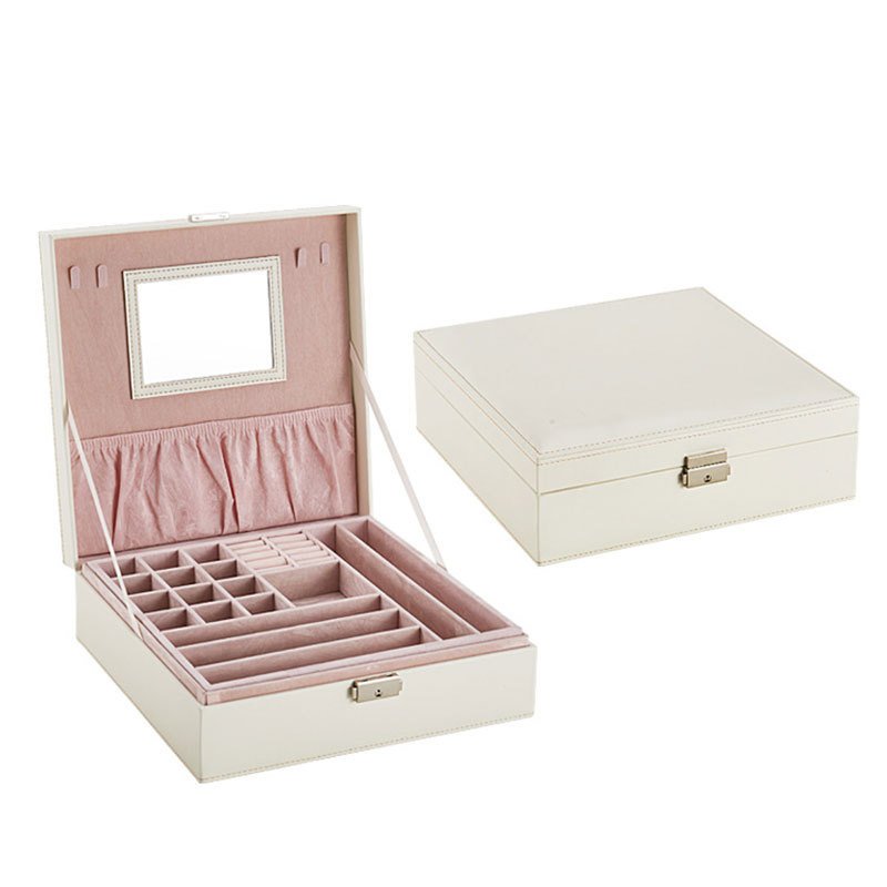 Fashion Jewelry Mirror Flannel Jewelry Box Double-layer Jewelry Storage Box