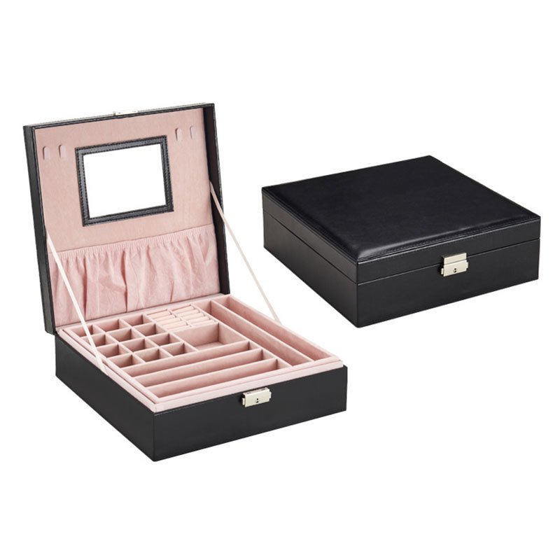 Fashion Jewelry Mirror Flannel Jewelry Box Double-layer Jewelry Storage Box