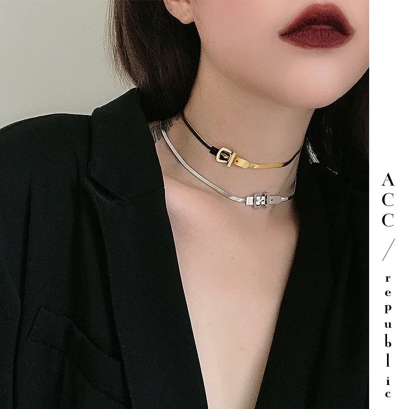 Belt Buckle Snake Bone Chain Necklace Necklace