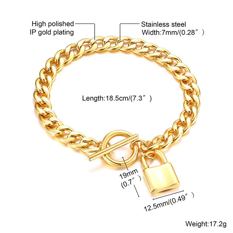 Stainless Steel Lock Bracelet Gold OT Buckle Thickness 7mm