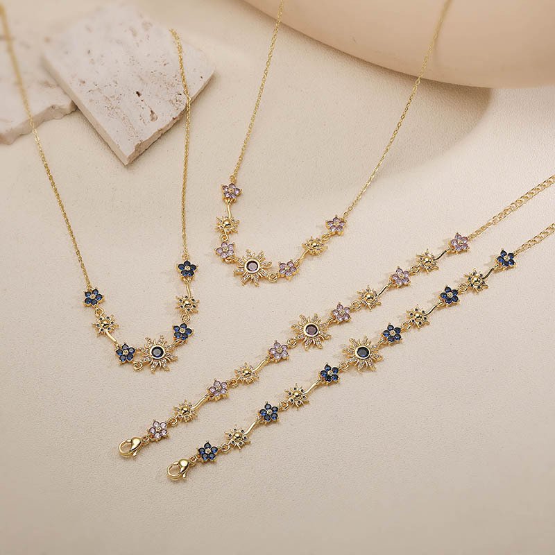 Colored Diamond Daisy And Sunflower Bracelet Necklace