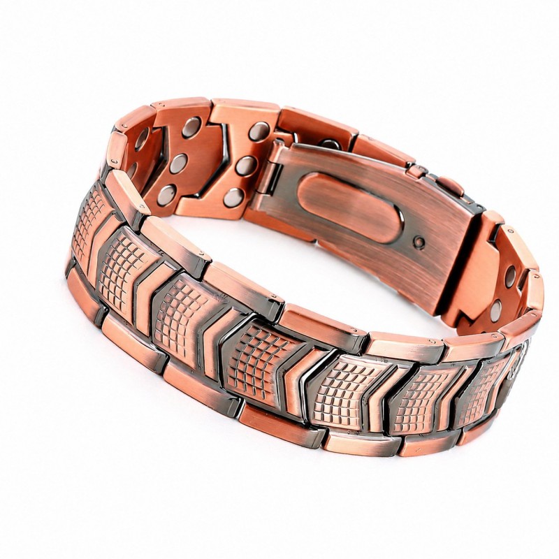 Mens Antique Copper-Color Bracelet Three-Row Full-Magnetic