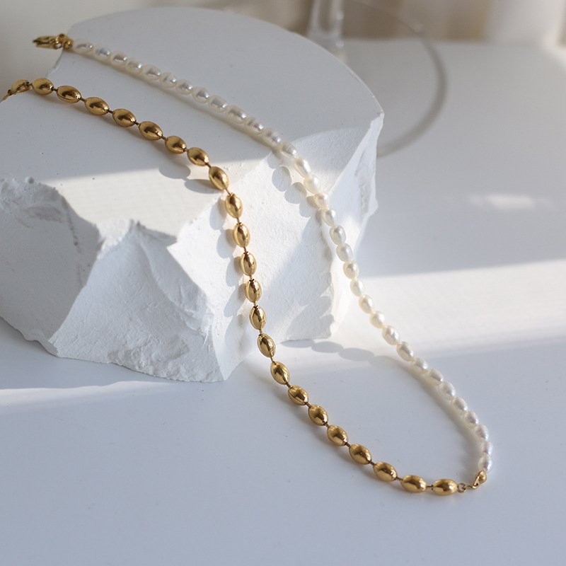 Mechanical Stitching Barrel Bead Freshwater Pearl Necklace Necklace