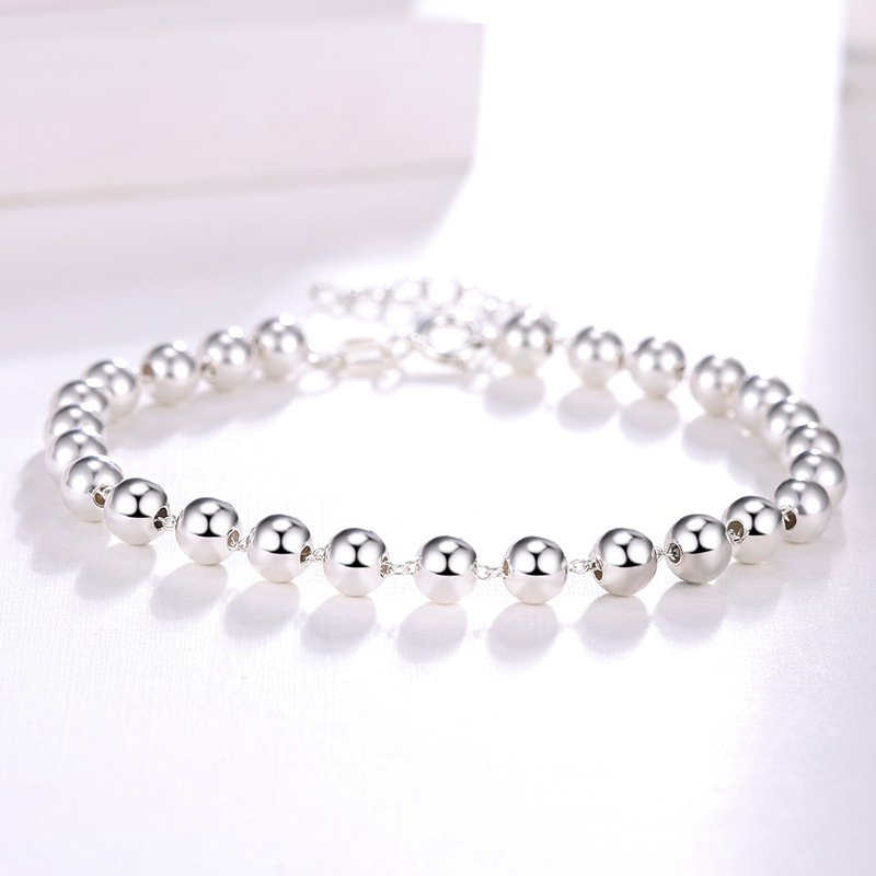 Round Silver Bead Short Adjustable Silver Bracelet