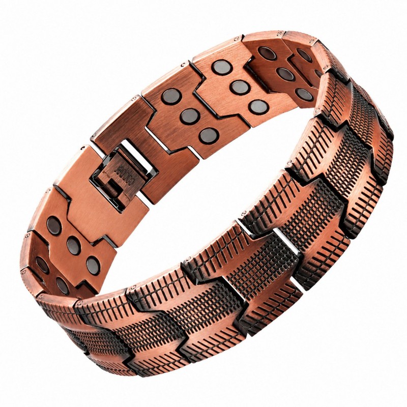 Mens Antique Copper-Color Bracelet Three-Row Full-Magnetic