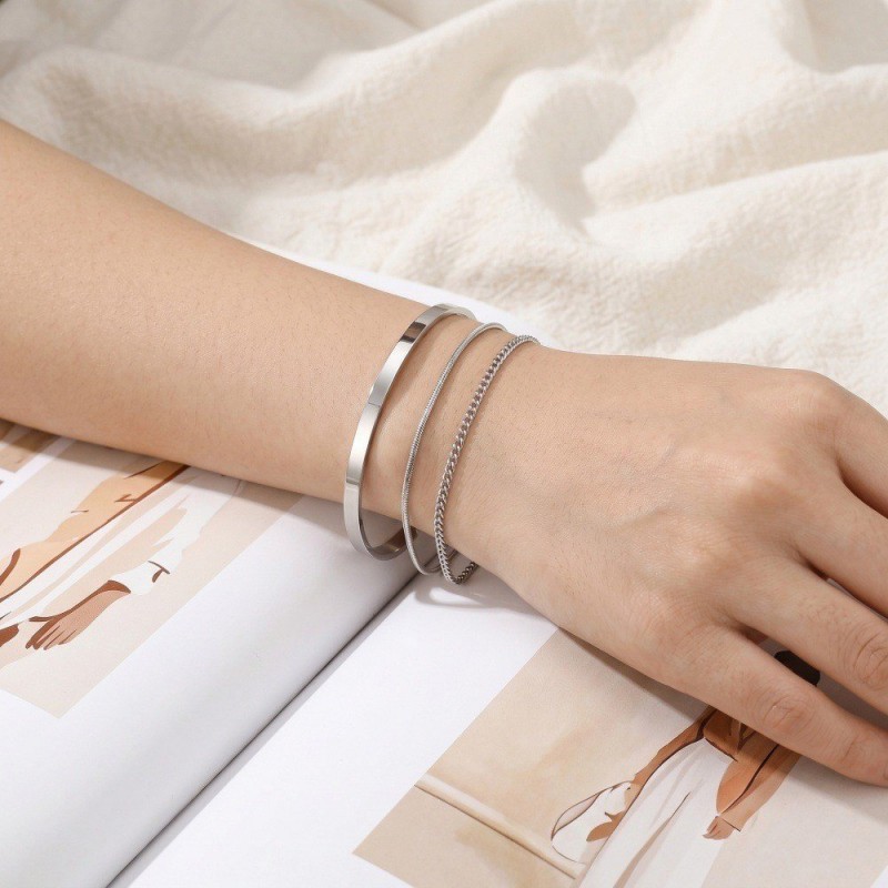 Layered Bracelet Snake-chain Box Chain, Cuban-link Chain Set