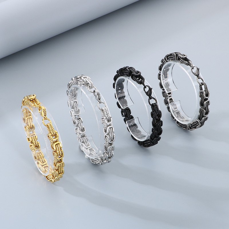 Retro Style Minimalist Hand Knotted Titanium Steel Mens Bracelet