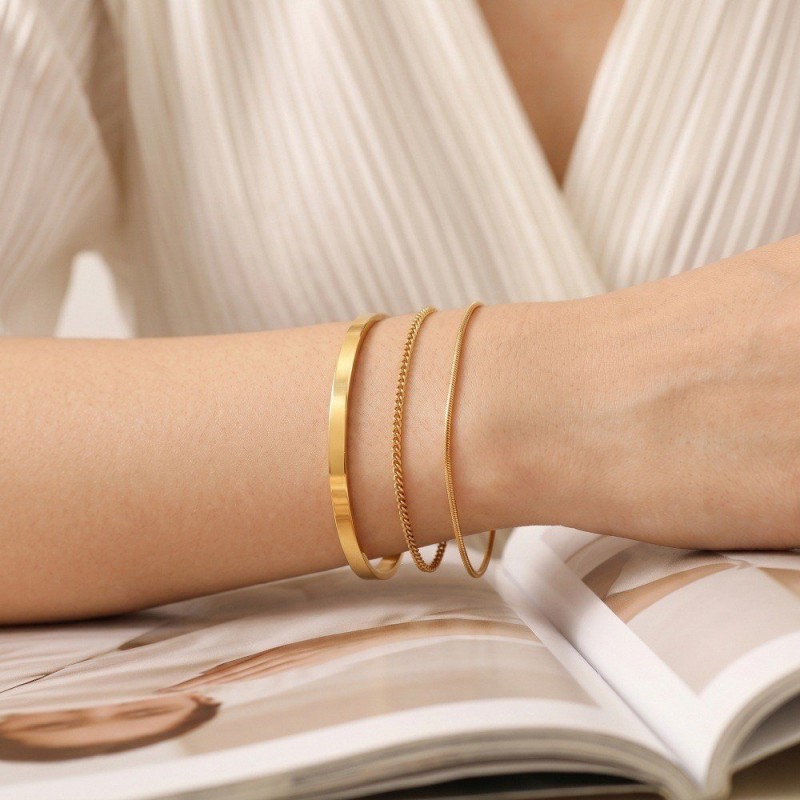 Layered Bracelet Snake-chain Box Chain, Cuban-link Chain Set