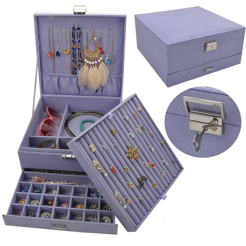 Flannelette Jewelry Box Large Space Three Layer Jewelry Box