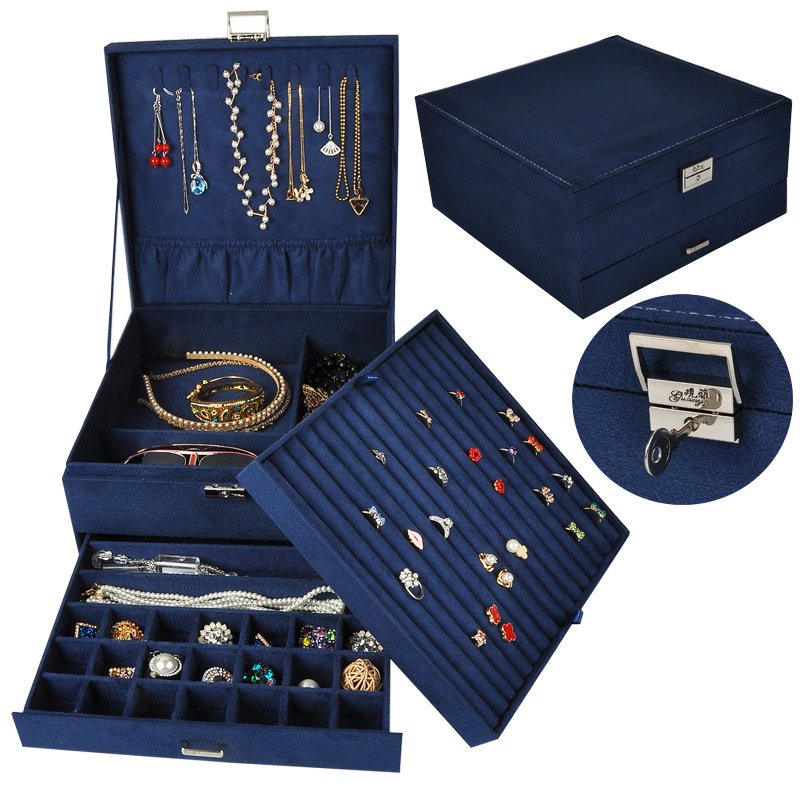 Flannelette Jewelry Box Large Space Three Layer Jewelry Box