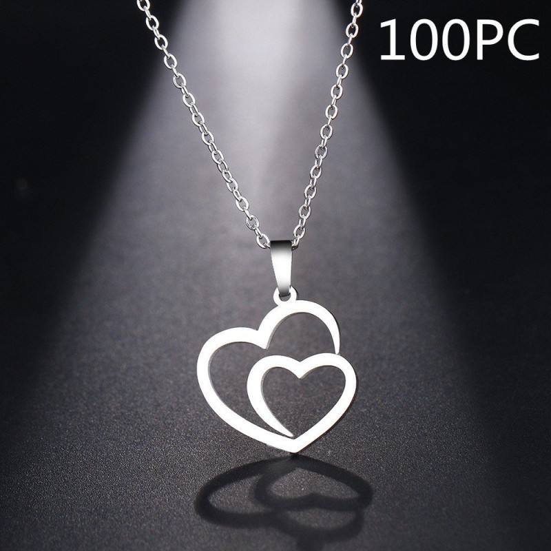 Double peach heart necklace couple necklace