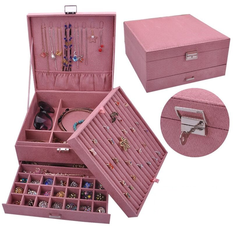 Flannelette Jewelry Box Large Space Three Layer Jewelry Box