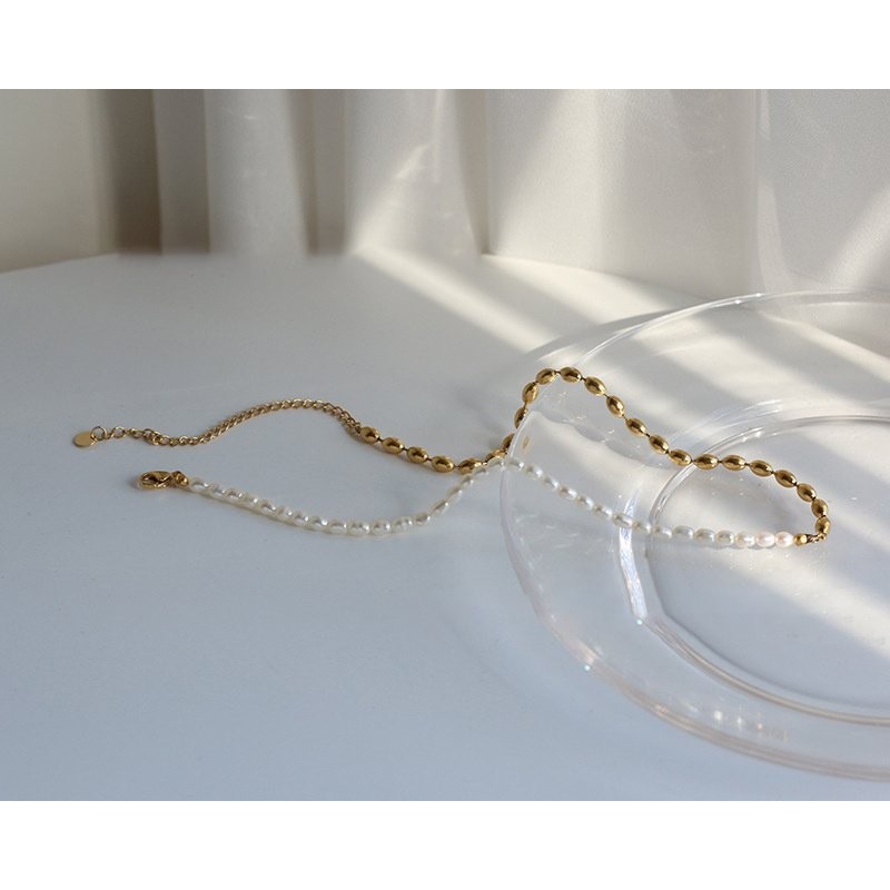 Mechanical Stitching Barrel Bead Freshwater Pearl Necklace Necklace