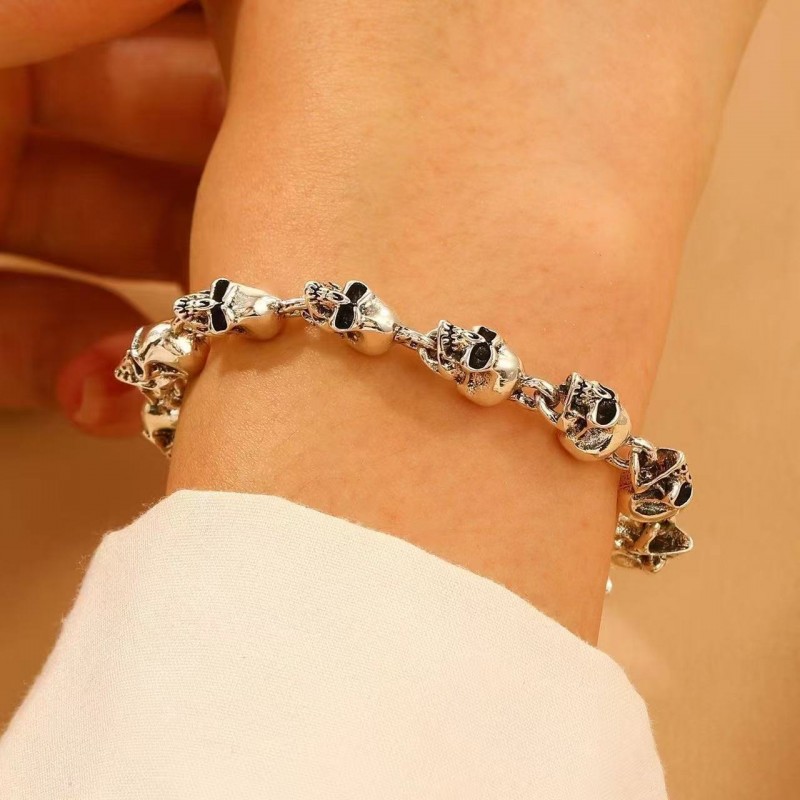 Retro Dark Punk Style Personalized Mens Skull Brac...