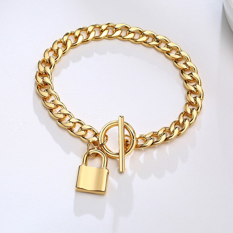 Stainless Steel Lock Bracelet Gold OT Buckle Thickness 7mm