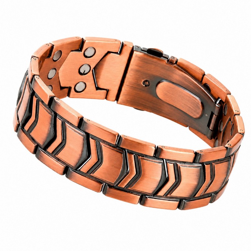 Mens Antique Copper-Color Bracelet Three-Row Full-Magnetic