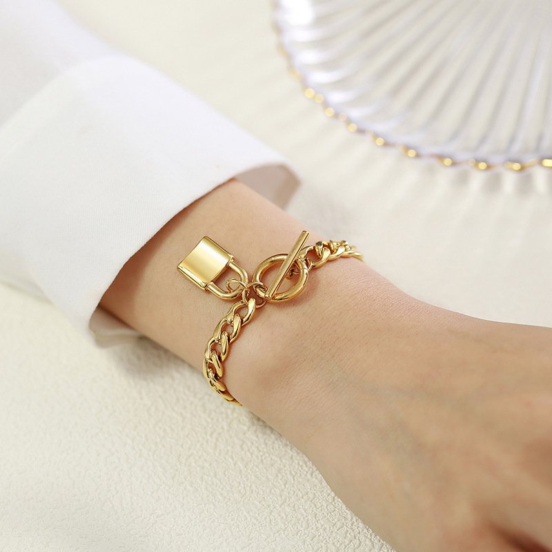 Stainless Steel Lock Bracelet Gold OT Buckle Thickness 7mm