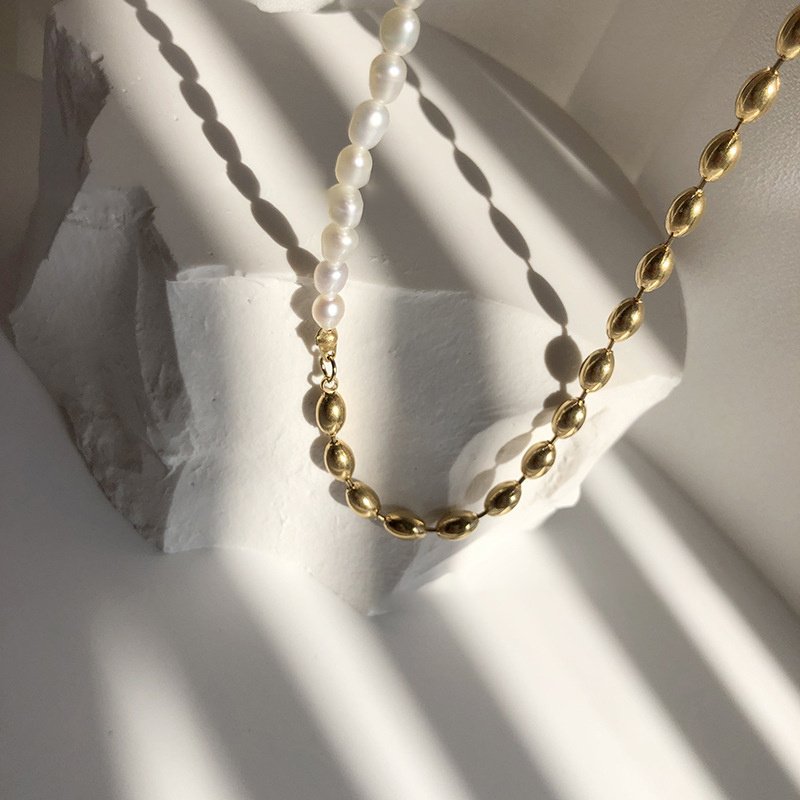 Mechanical Stitching Barrel Bead Freshwater Pearl Necklace Necklace