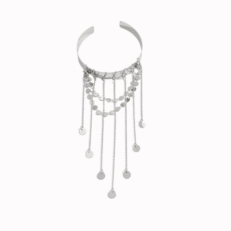 Metal Disc Tassel Open-ended Bracelet Bangle