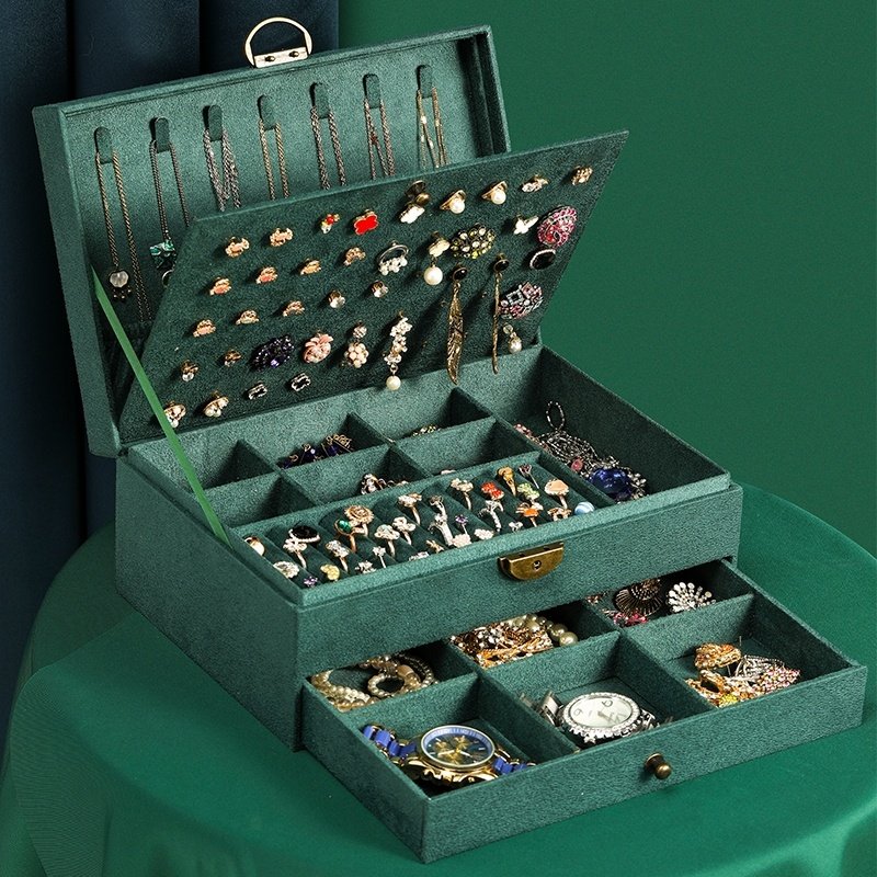 Flannelette Jewelry Box Large Space Three Layer Jewelry Box