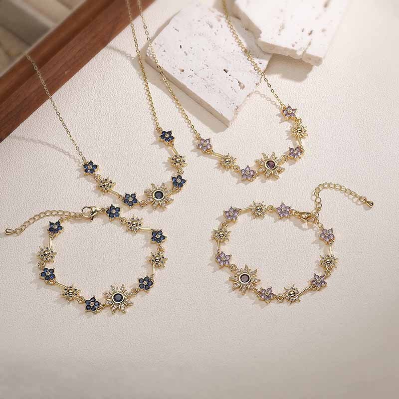 Colored Diamond Daisy And Sunflower Bracelet Neckl...