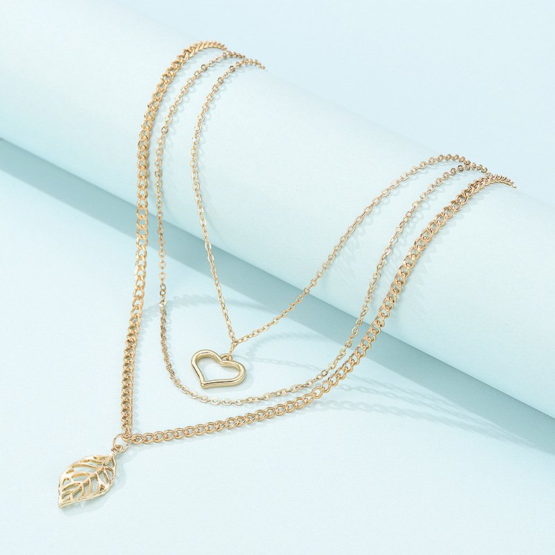 Multilayer Necklace 3 Piece Set Leaf Pendant Necklace