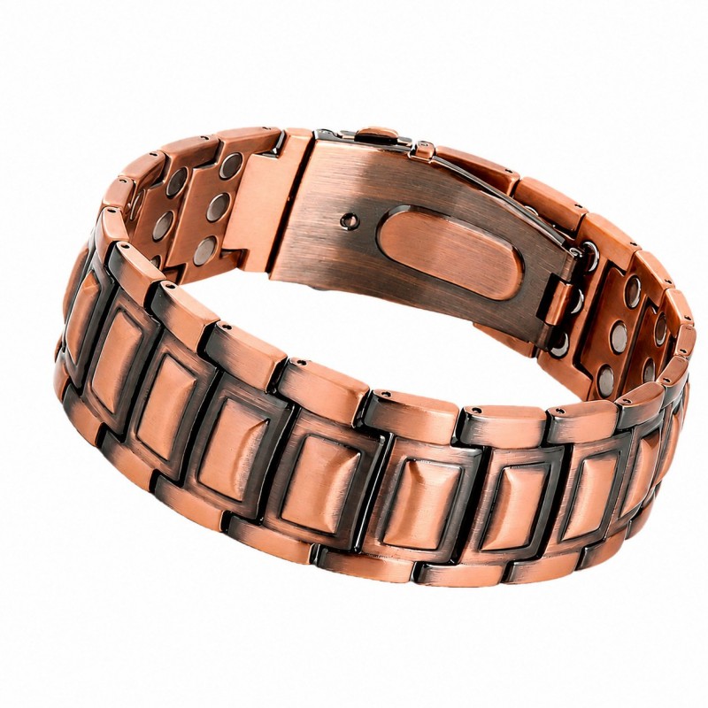 Mens Antique Copper-Color Bracelet Three-Row Full-Magnetic