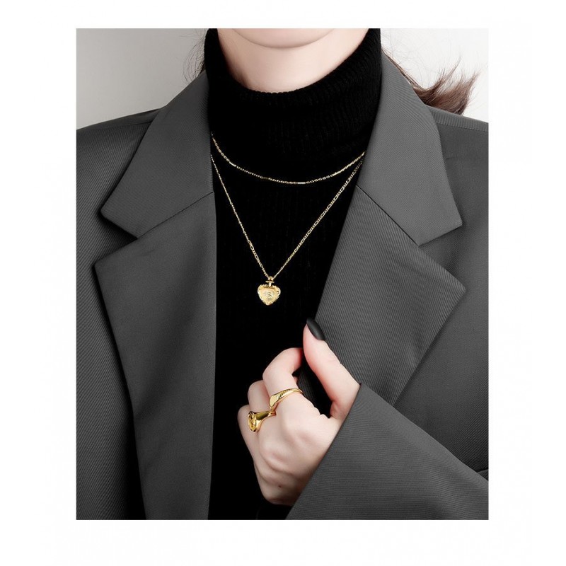 Simple Embossed Heart Necklace Double French Necklace