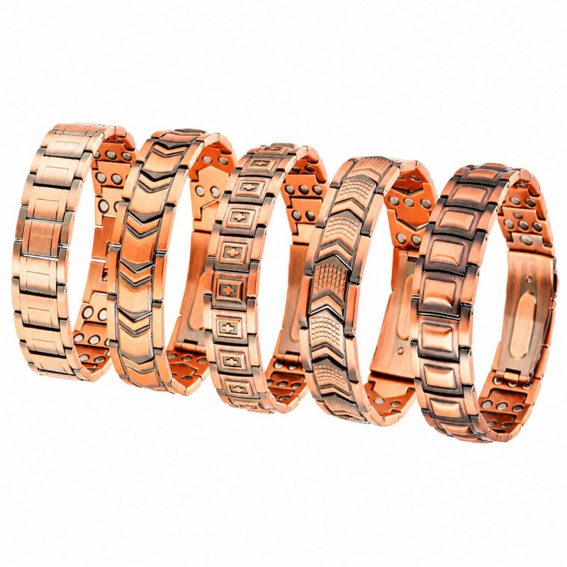 Mens Antique Copper-Color Bracelet Three-Row Full-Magnetic