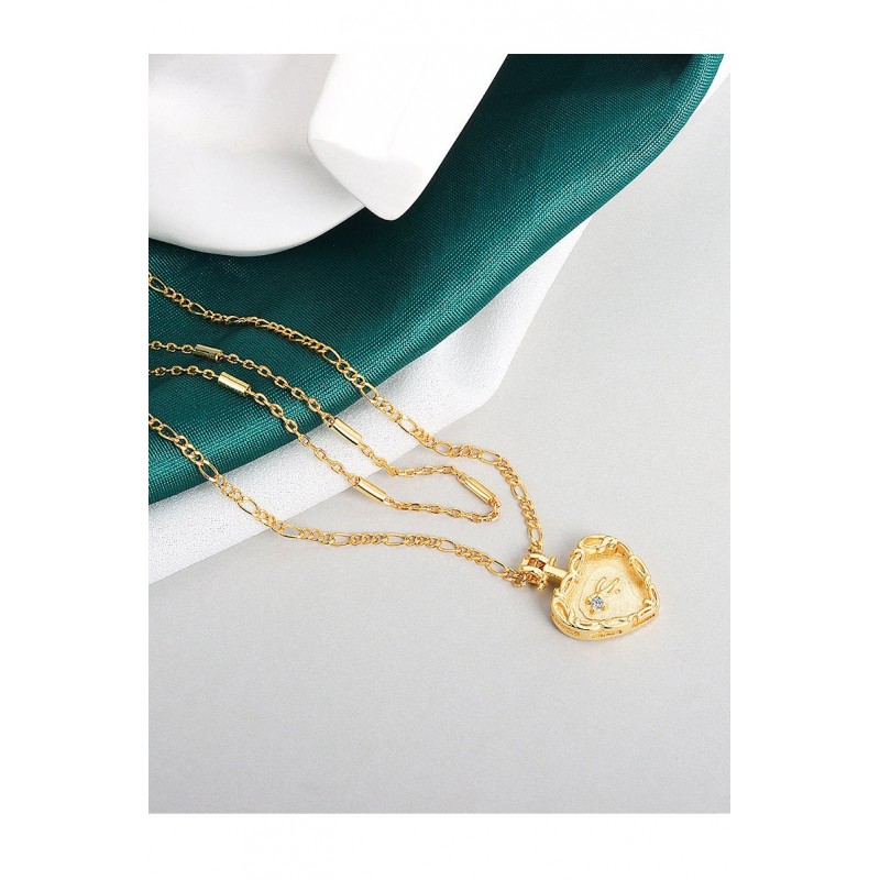 Simple Embossed Heart Necklace Double French Necklace