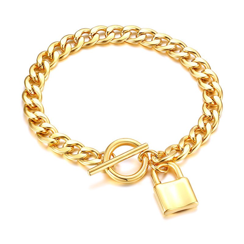 Stainless Steel Lock Bracelet Gold OT Buckle Thickness 7mm