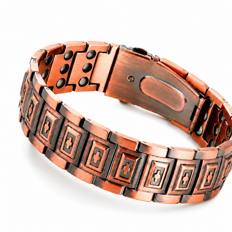 Mens Antique Copper-Color Bracelet Three-Row Full-Magnetic